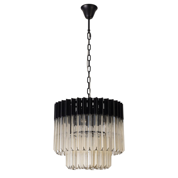 Kentisbeare 450mm Pendant Chandelier in Matt Black & Cognac Glass