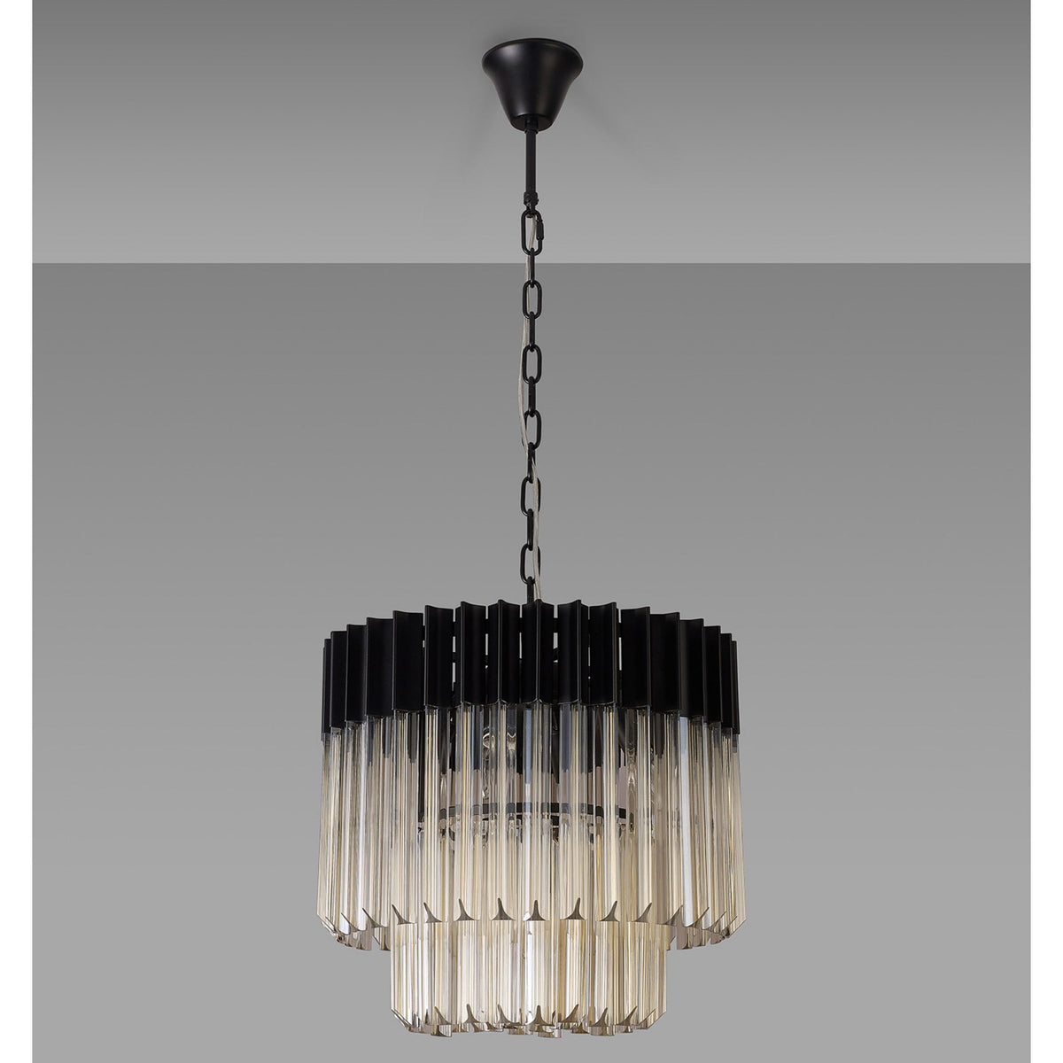 Kentisbeare 450mm Pendant Chandelier in Matt Black & Cognac Glass