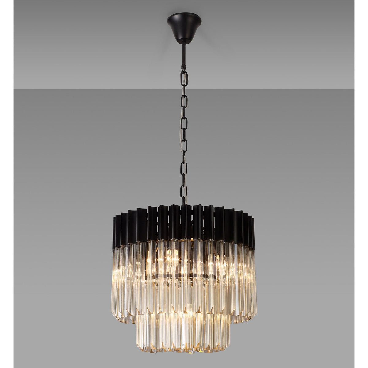 Kentisbeare 450mm Pendant Chandelier in Matt Black & Cognac Glass