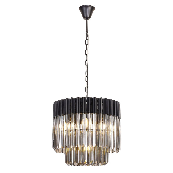 Kentisbeare 450mm Pendant Chandelier in Matt Black & Smoked Glass