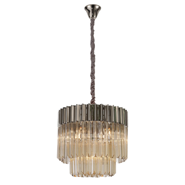 Kentisbeare 450mm Pendant Chandelier in Polished Nickel & Cognac Glass