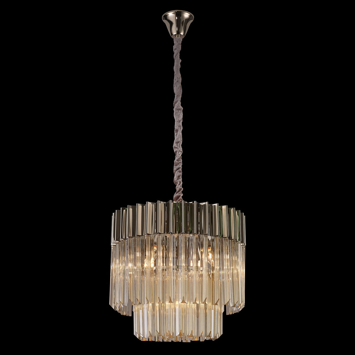 Kentisbeare 450mm Pendant Chandelier in Polished Nickel & Cognac Glass