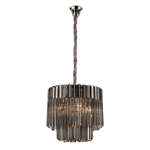 Kentisbeare 450mm Pendant Chandelier in Polished Nickel & Smoked Glass