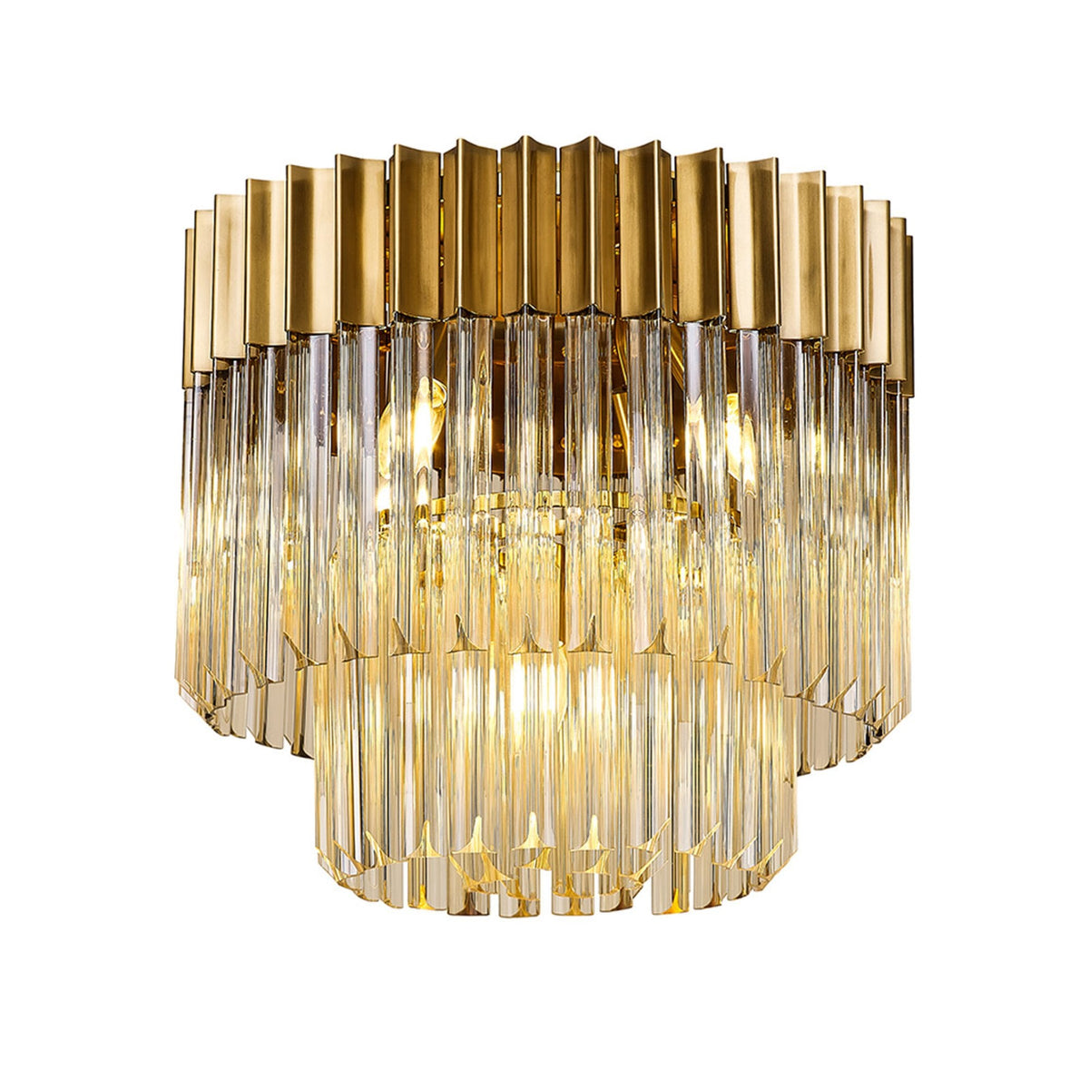 Kentisbeare 450mm Round Flush Ceiling Chandelier in Brass & Cognac Glass
