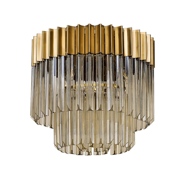 Kentisbeare 450mm Round Flush Ceiling Chandelier in Brass & Cognac Glass