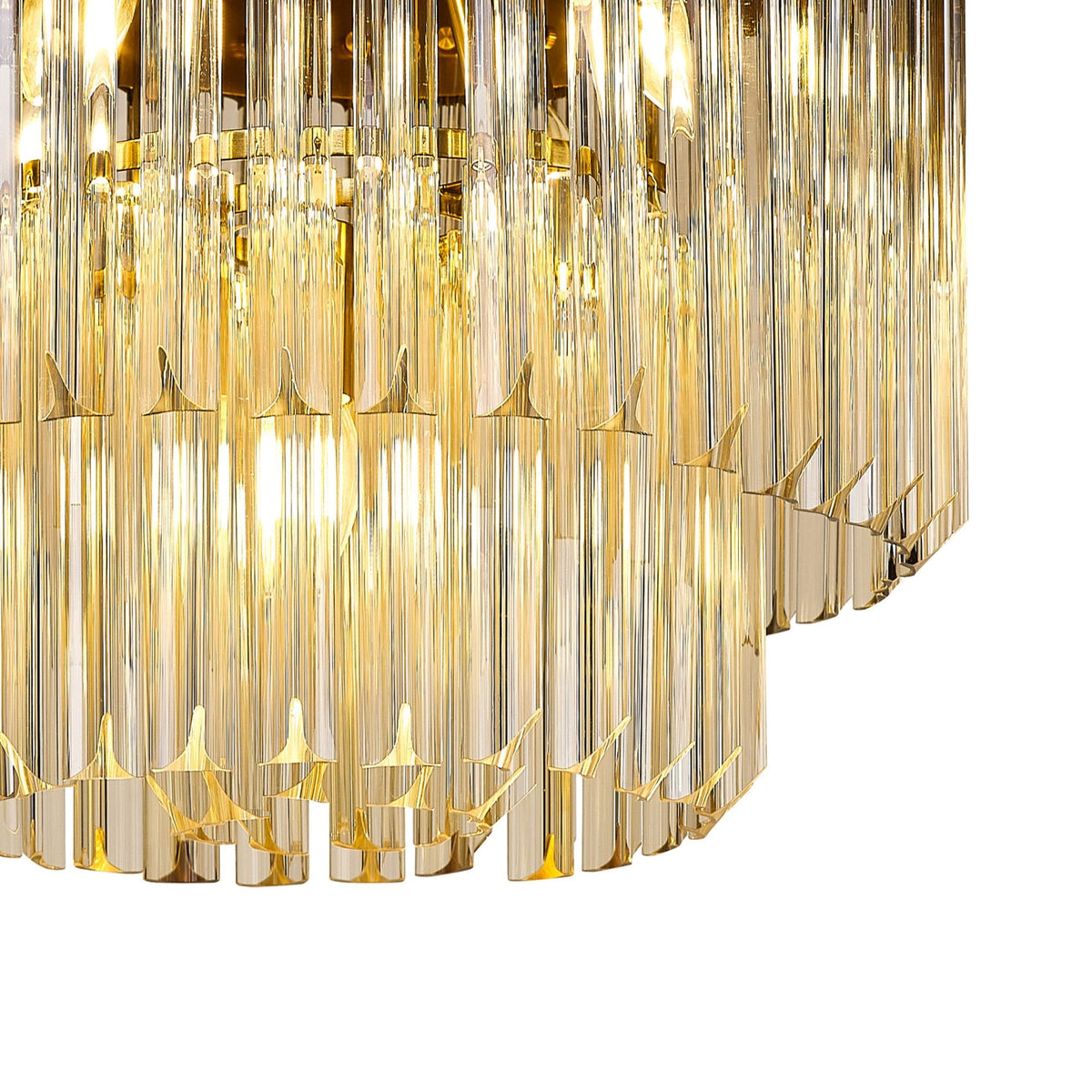 Kentisbeare 450mm Round Flush Ceiling Chandelier in Brass & Cognac Glass