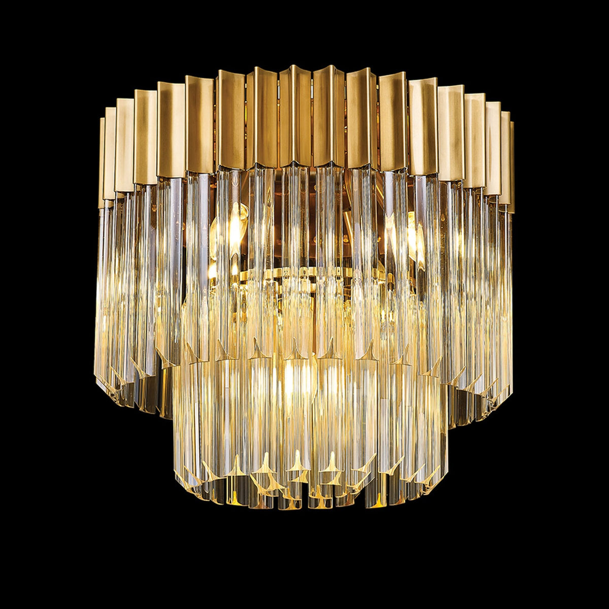 Kentisbeare 450mm Round Flush Ceiling Chandelier in Brass & Cognac Glass
