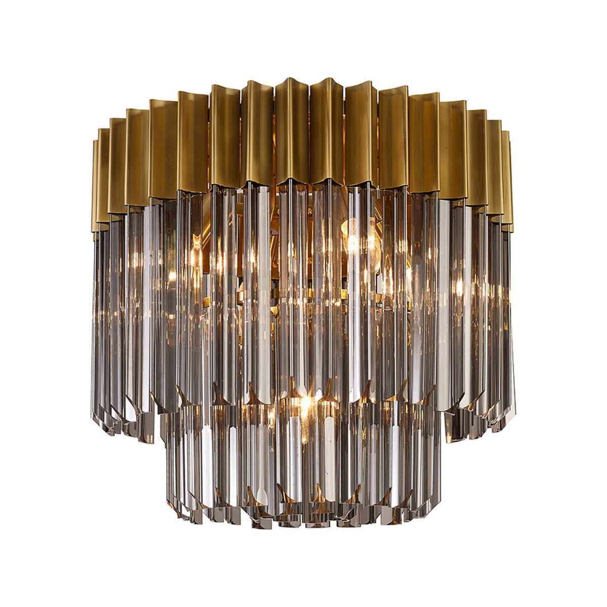 Kentisbeare 450mm Round Flush Ceiling Chandelier in Brass & Smoked Glass