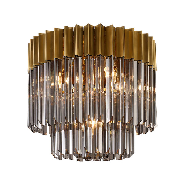 Kentisbeare 450mm Round Flush Ceiling Chandelier in Brass & Smoked Glass