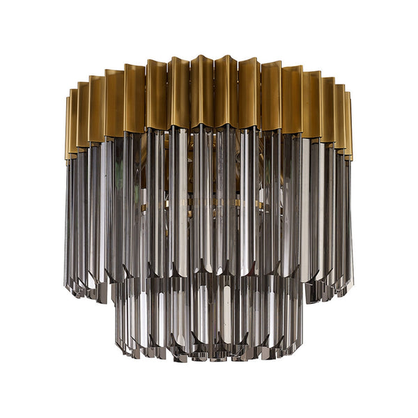 Kentisbeare 450mm Round Flush Ceiling Chandelier in Brass & Smoked Glass