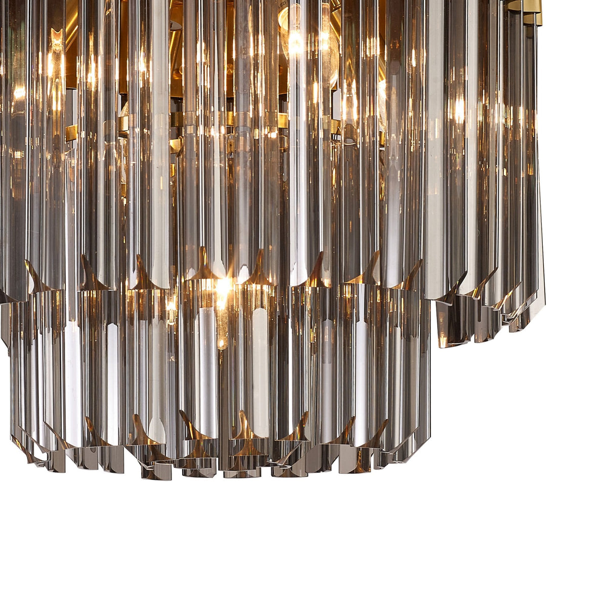 Kentisbeare 450mm Round Flush Ceiling Chandelier in Brass & Smoked Glass
