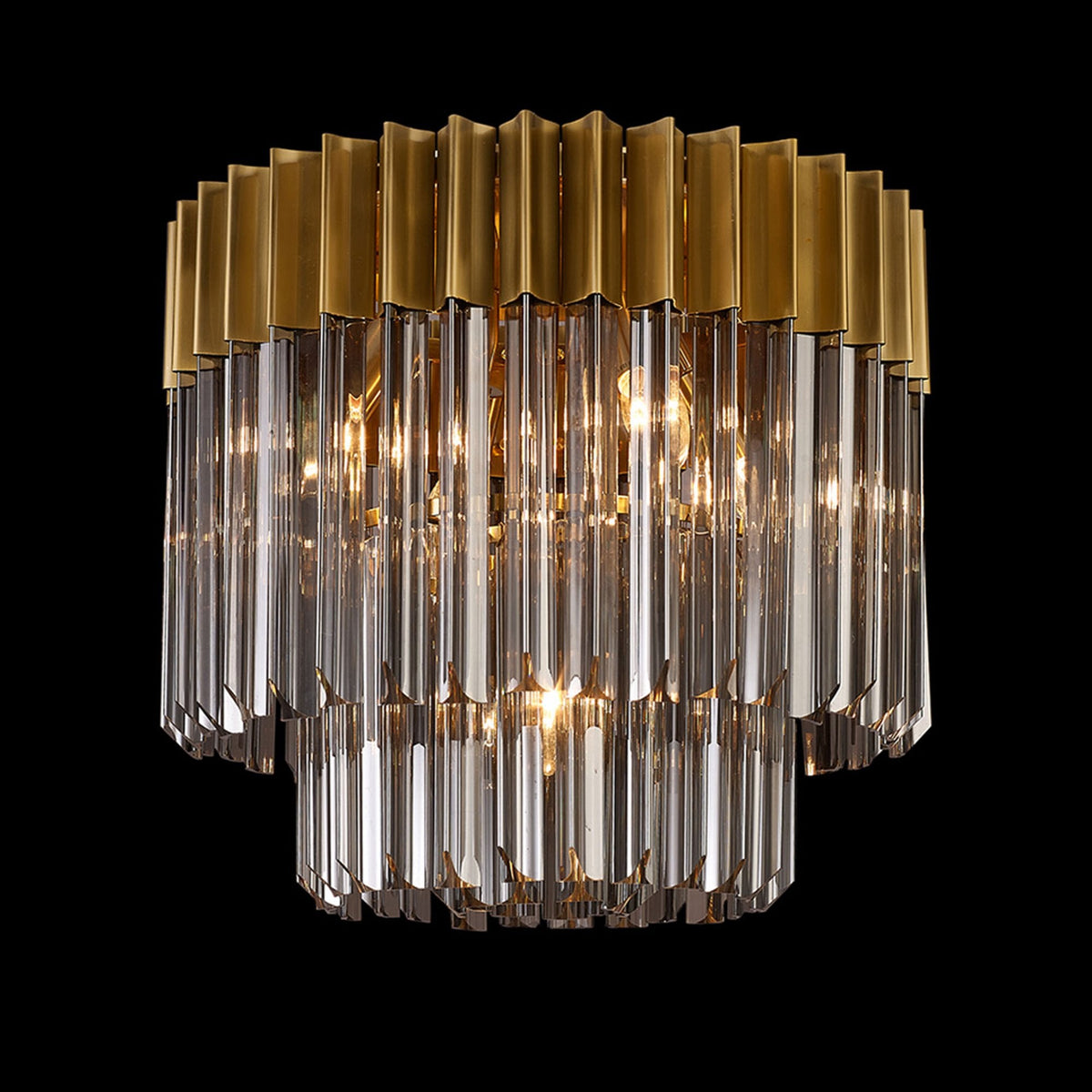 Kentisbeare 450mm Round Flush Ceiling Chandelier in Brass & Smoked Glass