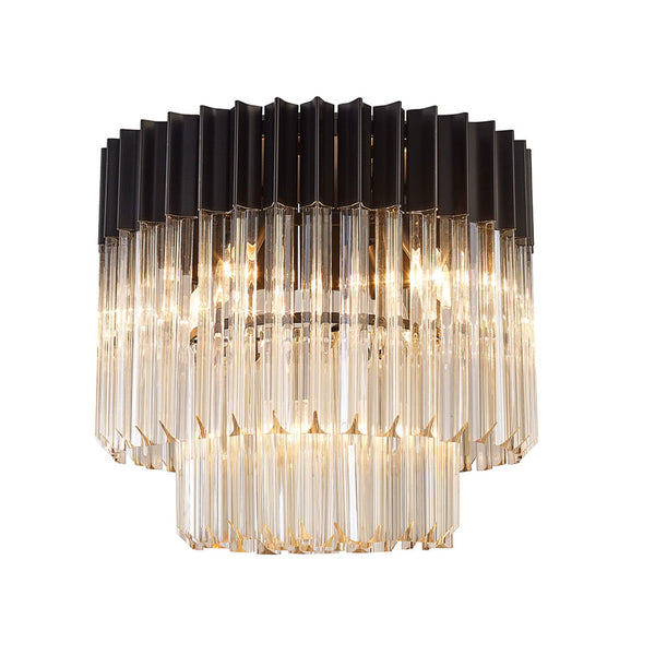 Kentisbeare 450mm Round Flush Ceiling Chandelier in Matt Black & Cognac Glass