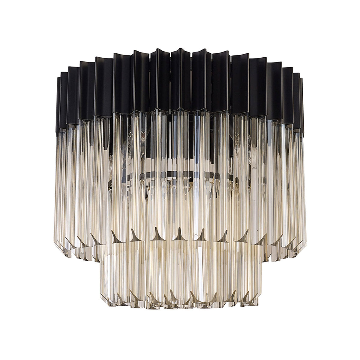 Kentisbeare 450mm Round Flush Ceiling Chandelier in Matt Black & Cognac Glass