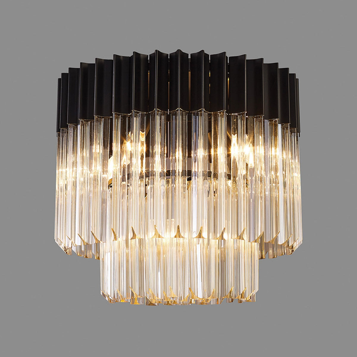 Kentisbeare 450mm Round Flush Ceiling Chandelier in Matt Black & Cognac Glass