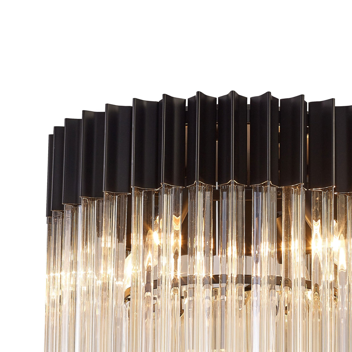 Kentisbeare 450mm Round Flush Ceiling Chandelier in Matt Black & Cognac Glass