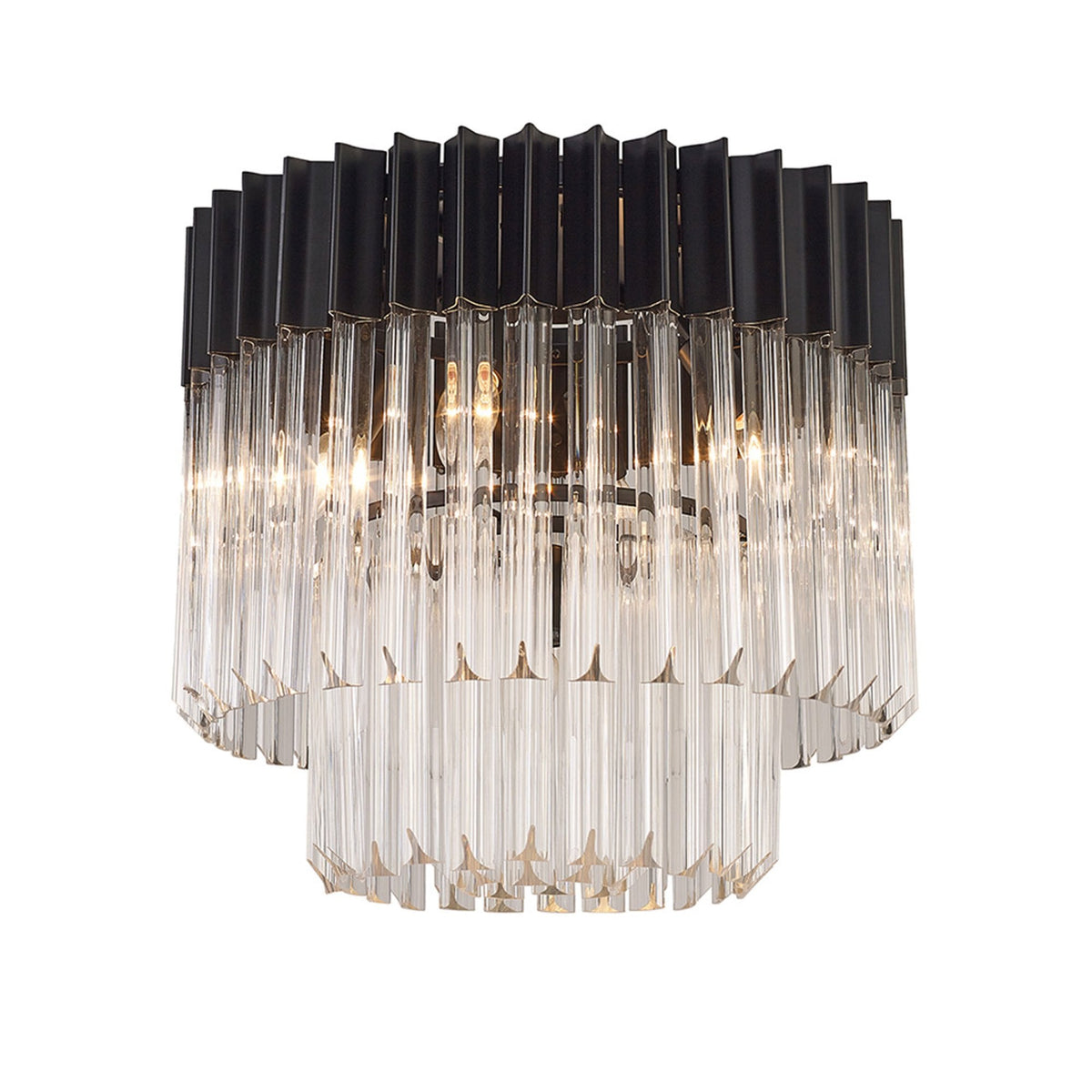 Kentisbeare 450mm Round Flush Ceiling Chandelier in Matt Black & Clear Glass