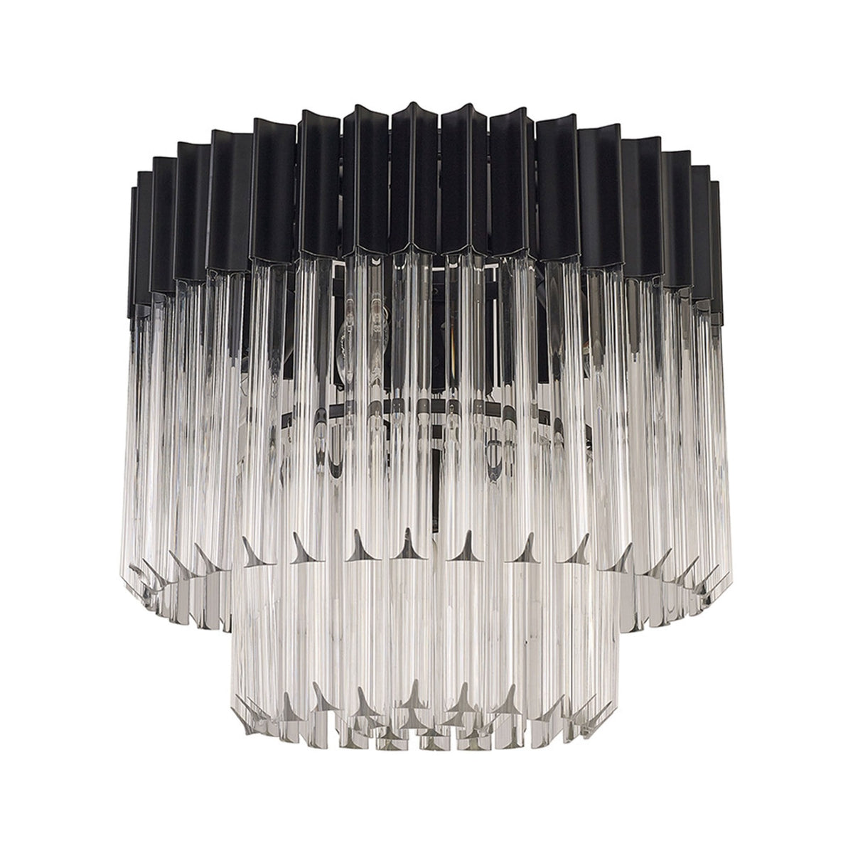 Kentisbeare 450mm Round Flush Ceiling Chandelier in Matt Black & Clear Glass
