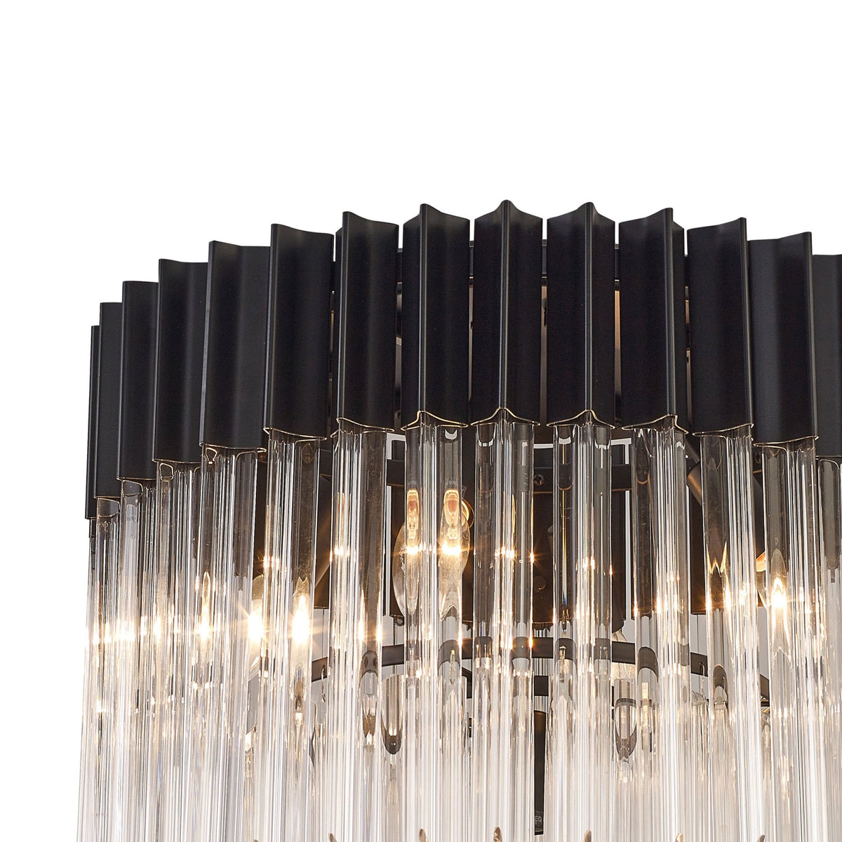 Kentisbeare 450mm Round Flush Ceiling Chandelier in Matt Black & Clear Glass