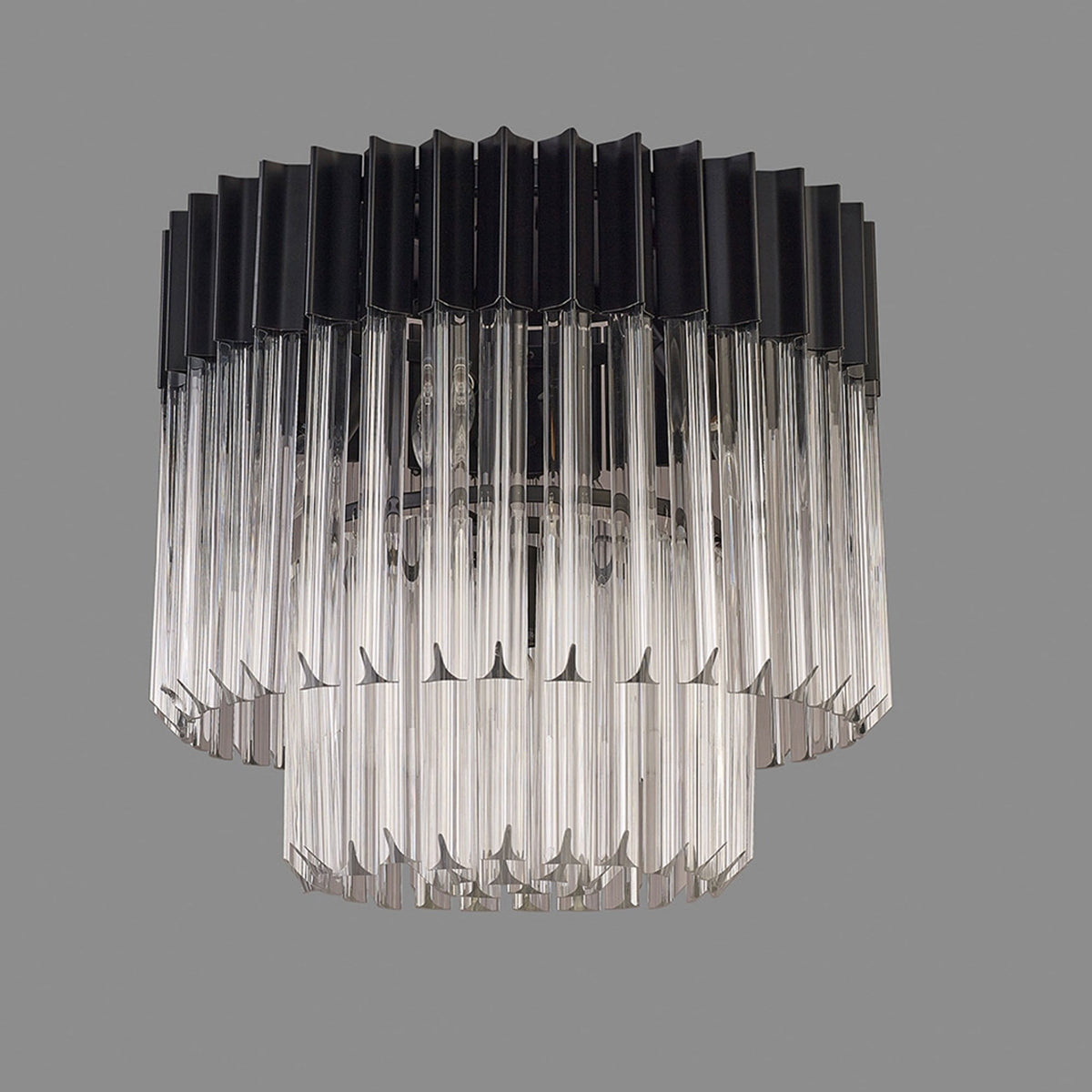 Kentisbeare 450mm Round Flush Ceiling Chandelier in Matt Black & Clear Glass