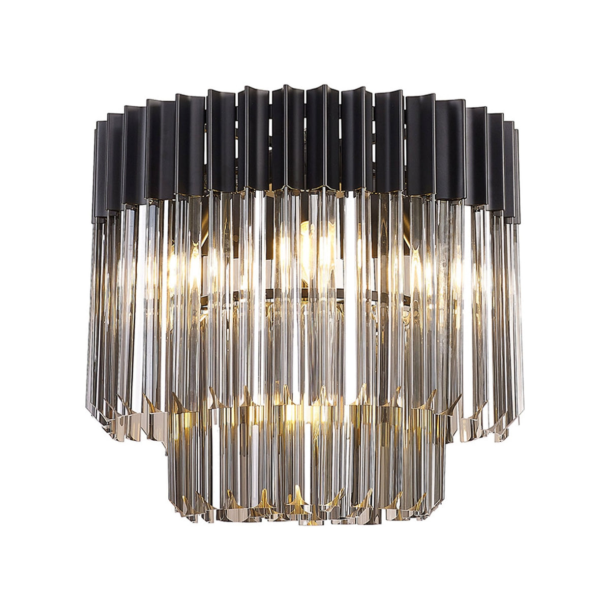 Kentisbeare 450mm Round Flush Ceiling Chandelier in Matt Black & Smoked Glass