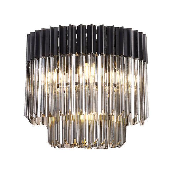 Kentisbeare 450mm Round Flush Ceiling Chandelier in Matt Black & Smoked Glass