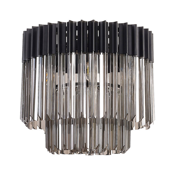 Kentisbeare 450mm Round Flush Ceiling Chandelier in Matt Black & Smoked Glass