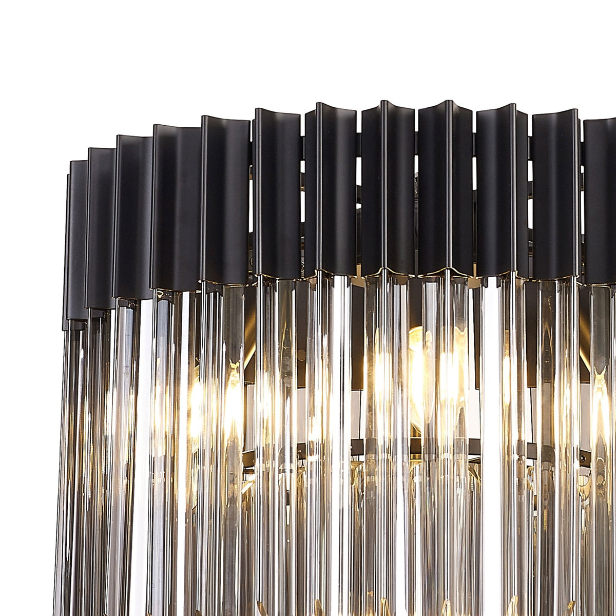 Kentisbeare 450mm Round Flush Ceiling Chandelier in Matt Black & Smoked Glass