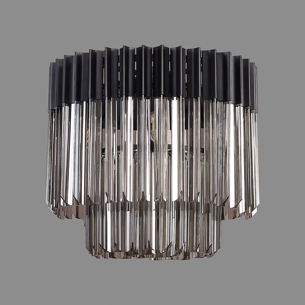 Kentisbeare 450mm Round Flush Ceiling Chandelier in Matt Black & Smoked Glass