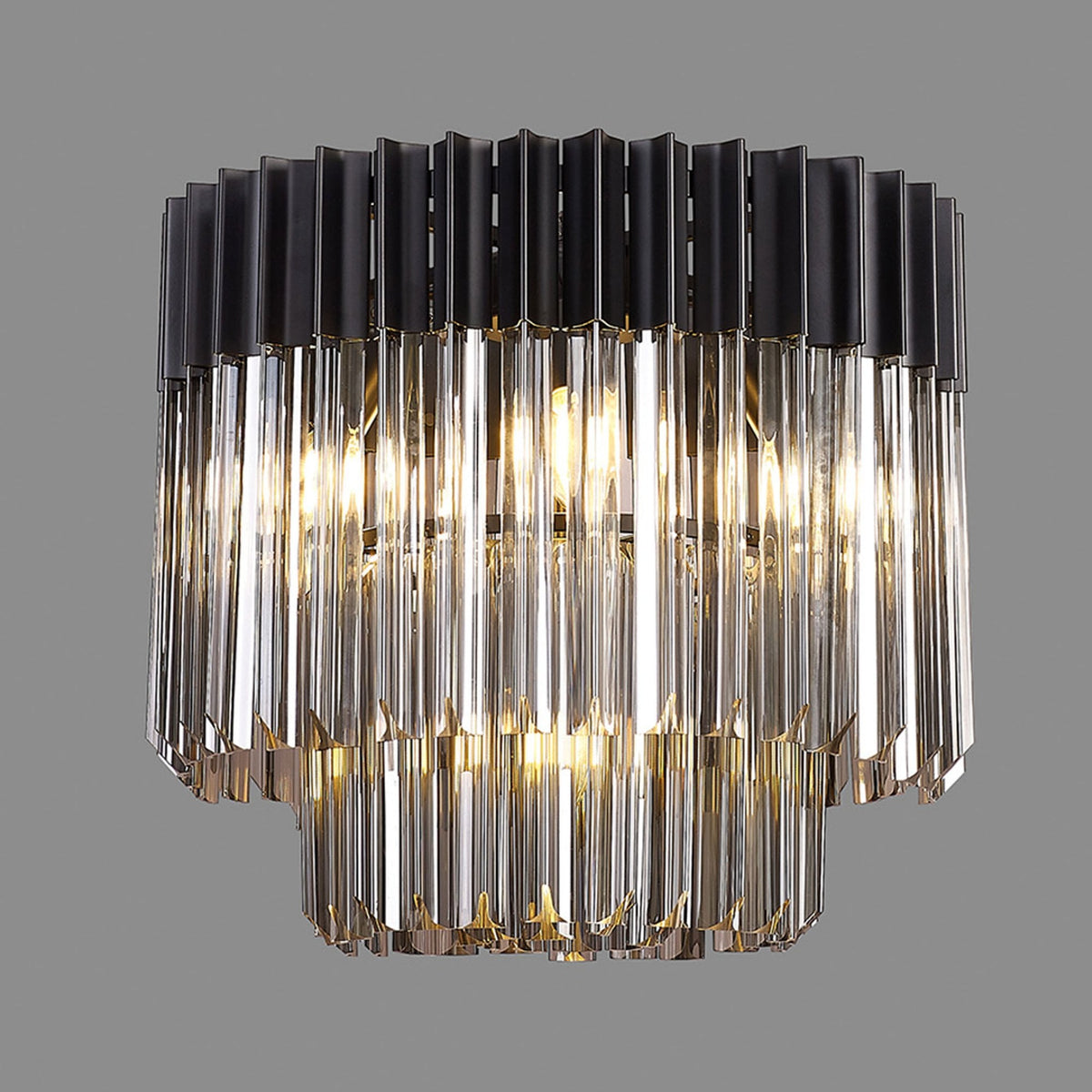 Kentisbeare 450mm Round Flush Ceiling Chandelier in Matt Black & Smoked Glass