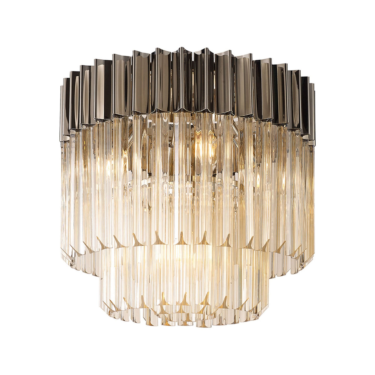 Kentisbeare 450mm Round Flush Ceiling Chandelier in Polished Nickel & Cognac Glass