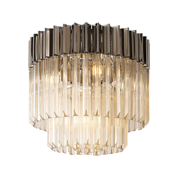 Kentisbeare 450mm Round Flush Ceiling Chandelier in Polished Nickel & Cognac Glass