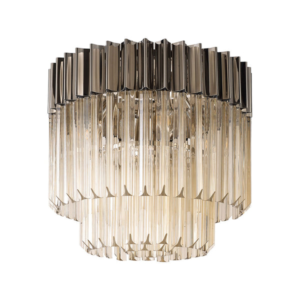 Kentisbeare 450mm Round Flush Ceiling Chandelier in Polished Nickel & Cognac Glass
