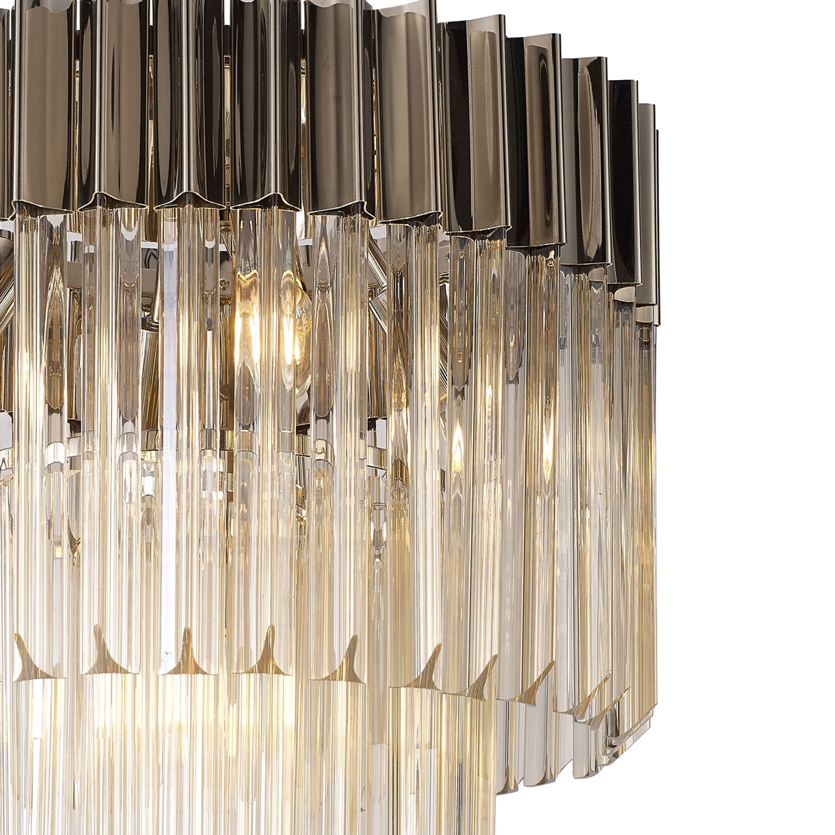 Kentisbeare 450mm Round Flush Ceiling Chandelier in Polished Nickel & Cognac Glass