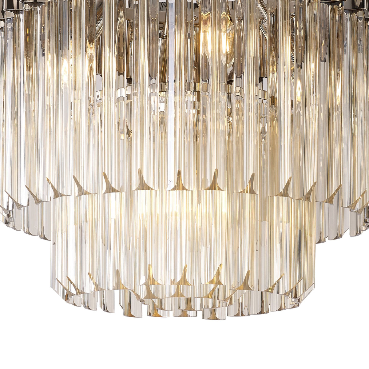 Kentisbeare 450mm Round Flush Ceiling Chandelier in Polished Nickel & Cognac Glass
