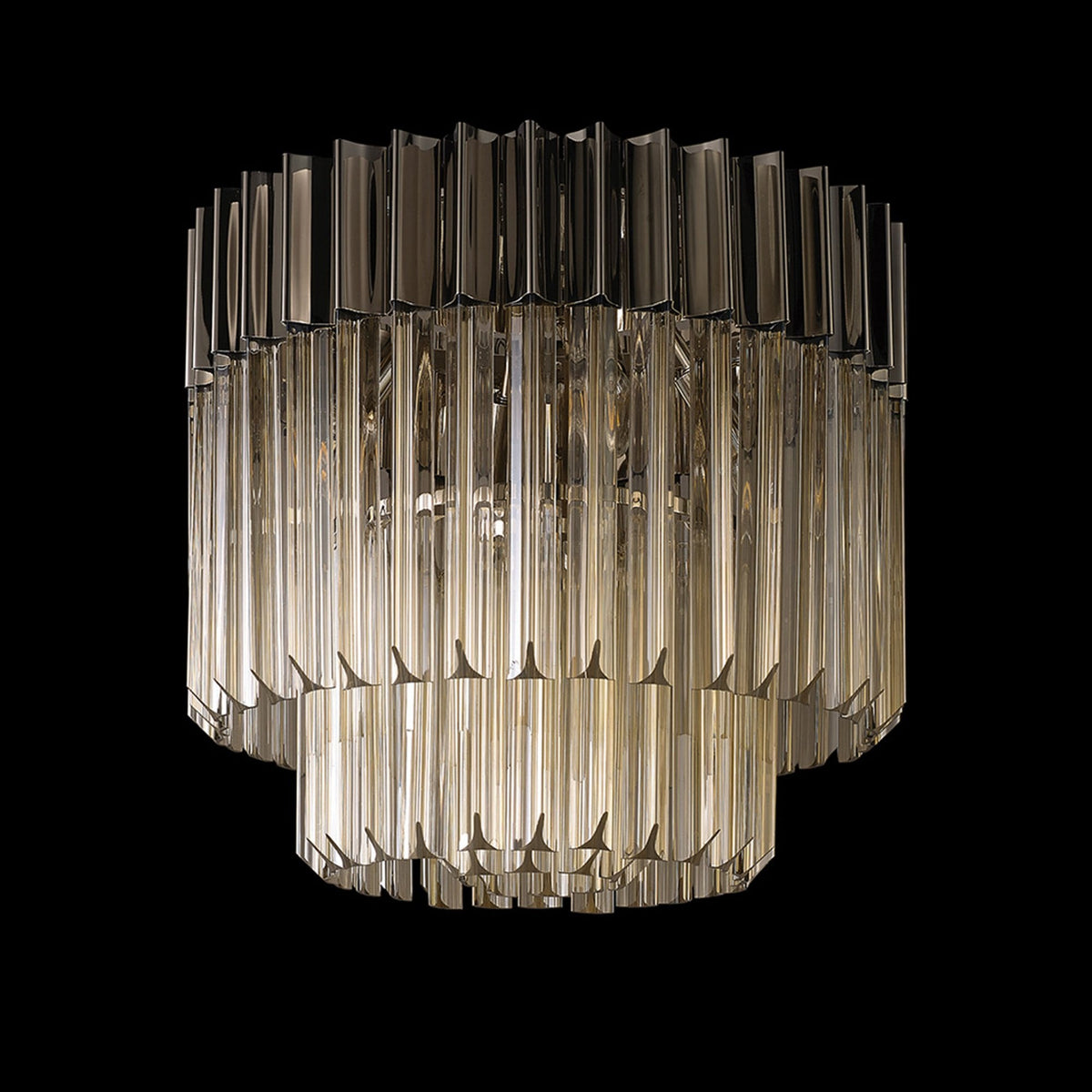 Kentisbeare 450mm Round Flush Ceiling Chandelier in Polished Nickel & Cognac Glass