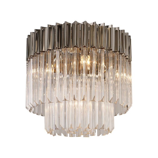 Kentisbeare 450mm Round Flush Ceiling Chandelier in Polished Nickel & Clear Glass