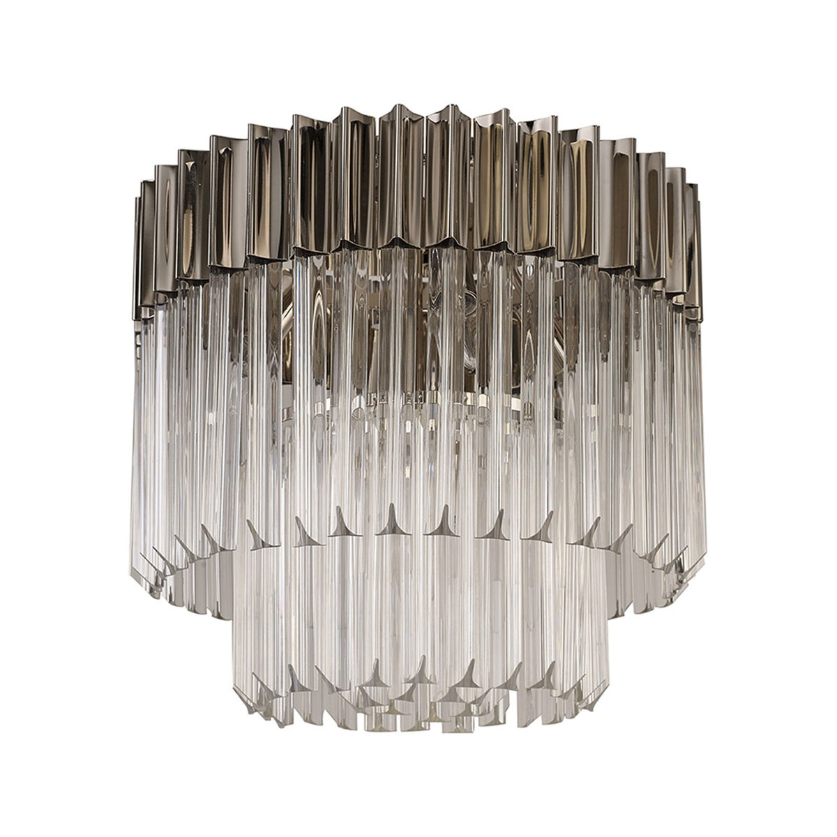 Kentisbeare 450mm Round Flush Ceiling Chandelier in Polished Nickel & Clear Glass