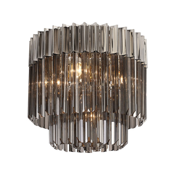 Kentisbeare 450mm Round Flush Ceiling Chandelier in Polished Nickel & Smoked Glass