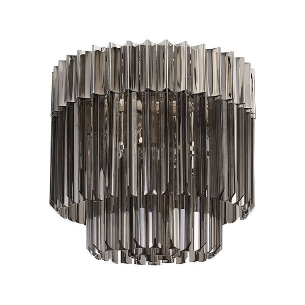 Kentisbeare 450mm Round Flush Ceiling Chandelier in Polished Nickel & Smoked Glass