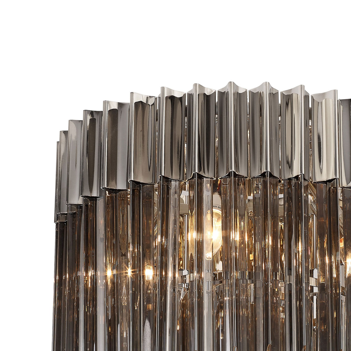 Kentisbeare 450mm Round Flush Ceiling Chandelier in Polished Nickel & Smoked Glass