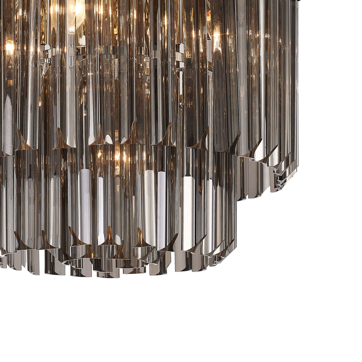 Kentisbeare 450mm Round Flush Ceiling Chandelier in Polished Nickel & Smoked Glass