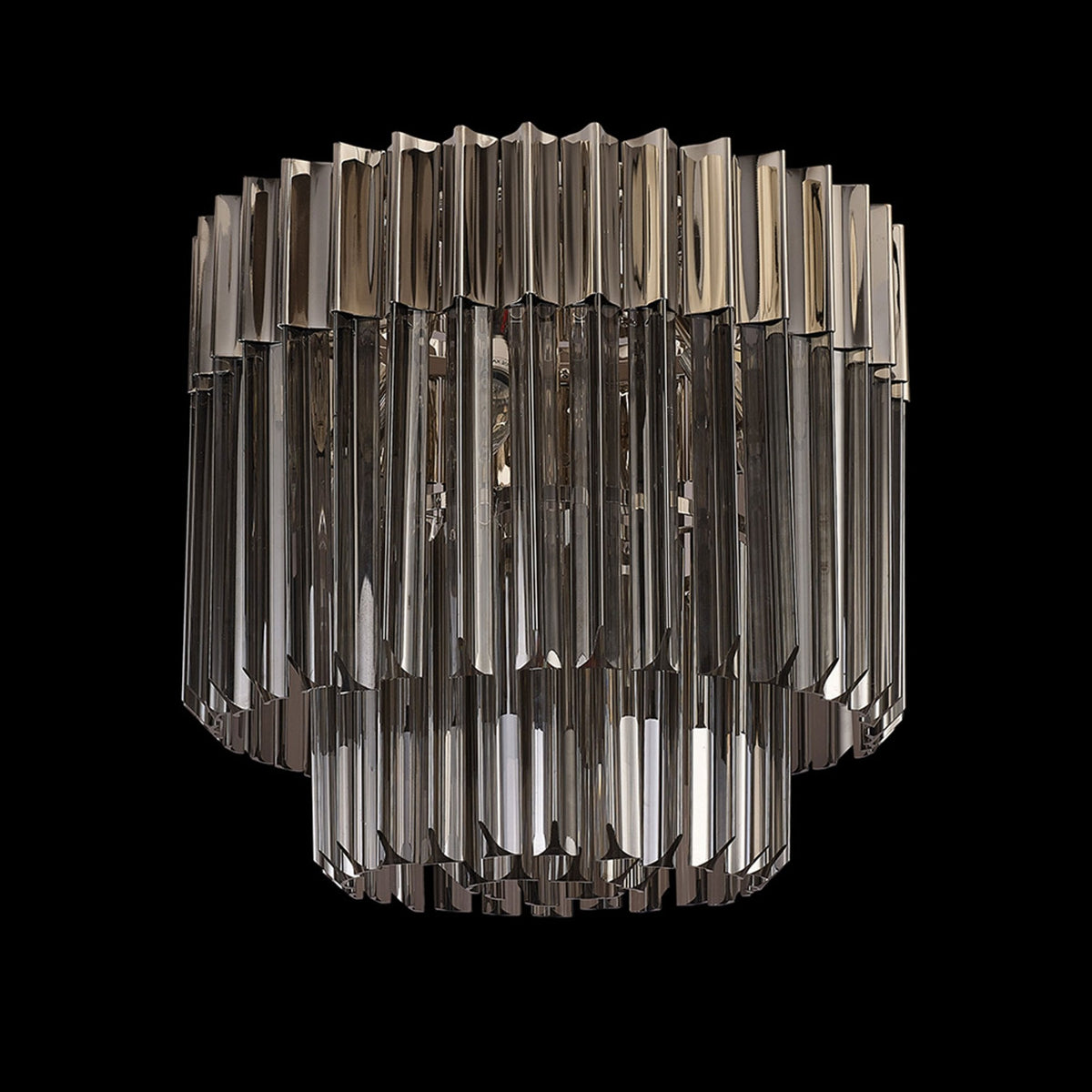Kentisbeare 450mm Round Flush Ceiling Chandelier in Polished Nickel & Smoked Glass