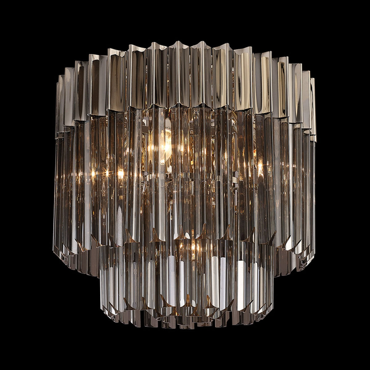 Kentisbeare 450mm Round Flush Ceiling Chandelier in Polished Nickel & Smoked Glass