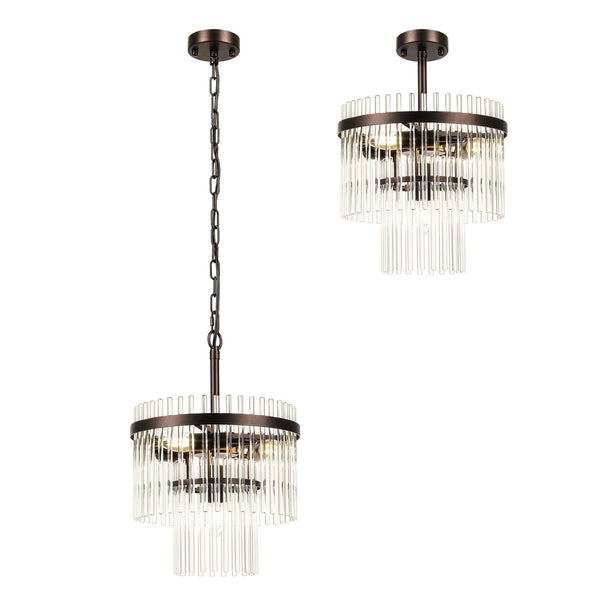 Charleton 300mm Pendant or Semi Flush Ceiling Light in Brown Oxide with Clear Glass Rods