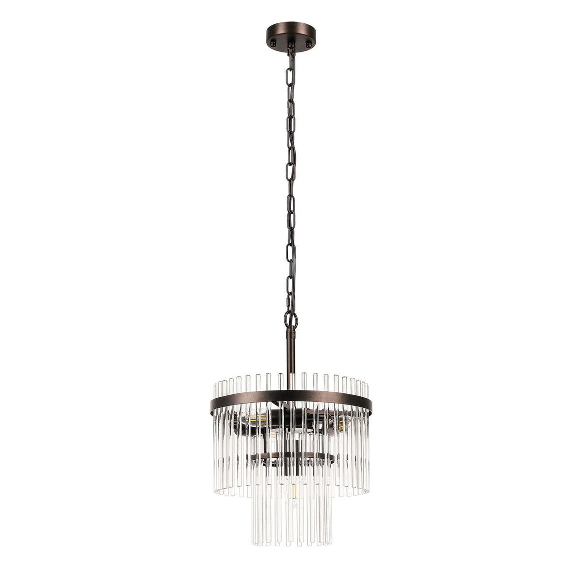 Charleton 300mm Pendant or Semi Flush Ceiling Light in Brown Oxide with Clear Glass Rods