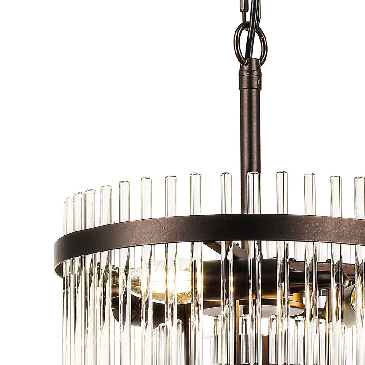 Charleton 300mm Pendant or Semi Flush Ceiling Light in Brown Oxide with Clear Glass Rods