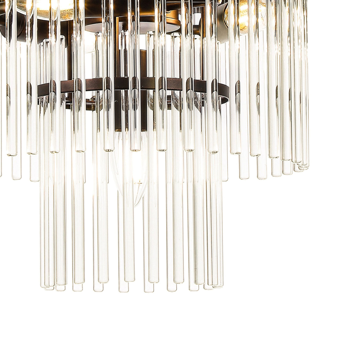 Charleton 300mm Pendant or Semi Flush Ceiling Light in Brown Oxide with Clear Glass Rods
