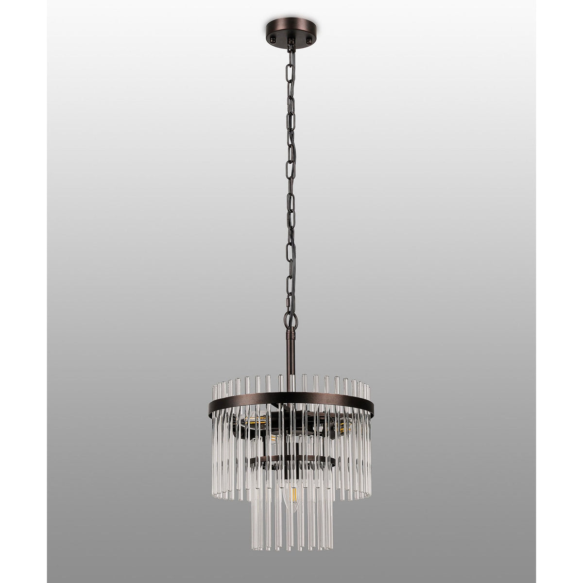 Charleton 300mm Pendant or Semi Flush Ceiling Light in Brown Oxide with Clear Glass Rods
