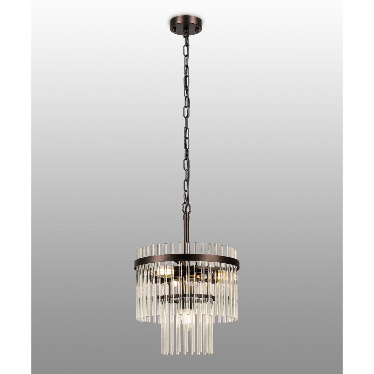 Charleton 300mm Pendant or Semi Flush Ceiling Light in Brown Oxide with Clear Glass Rods